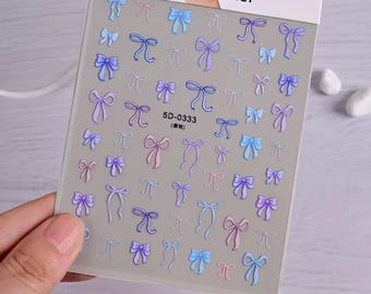 Mini Bow Stickers, Ribbon Craft Supplies, Pastel Nail Art (Sheet)