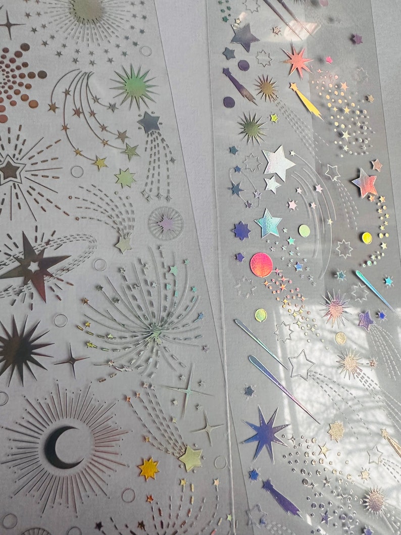 Sheet of holographic moon/ star / celestial / holographic golden moon sticker. Star sign sticker sheet image 4