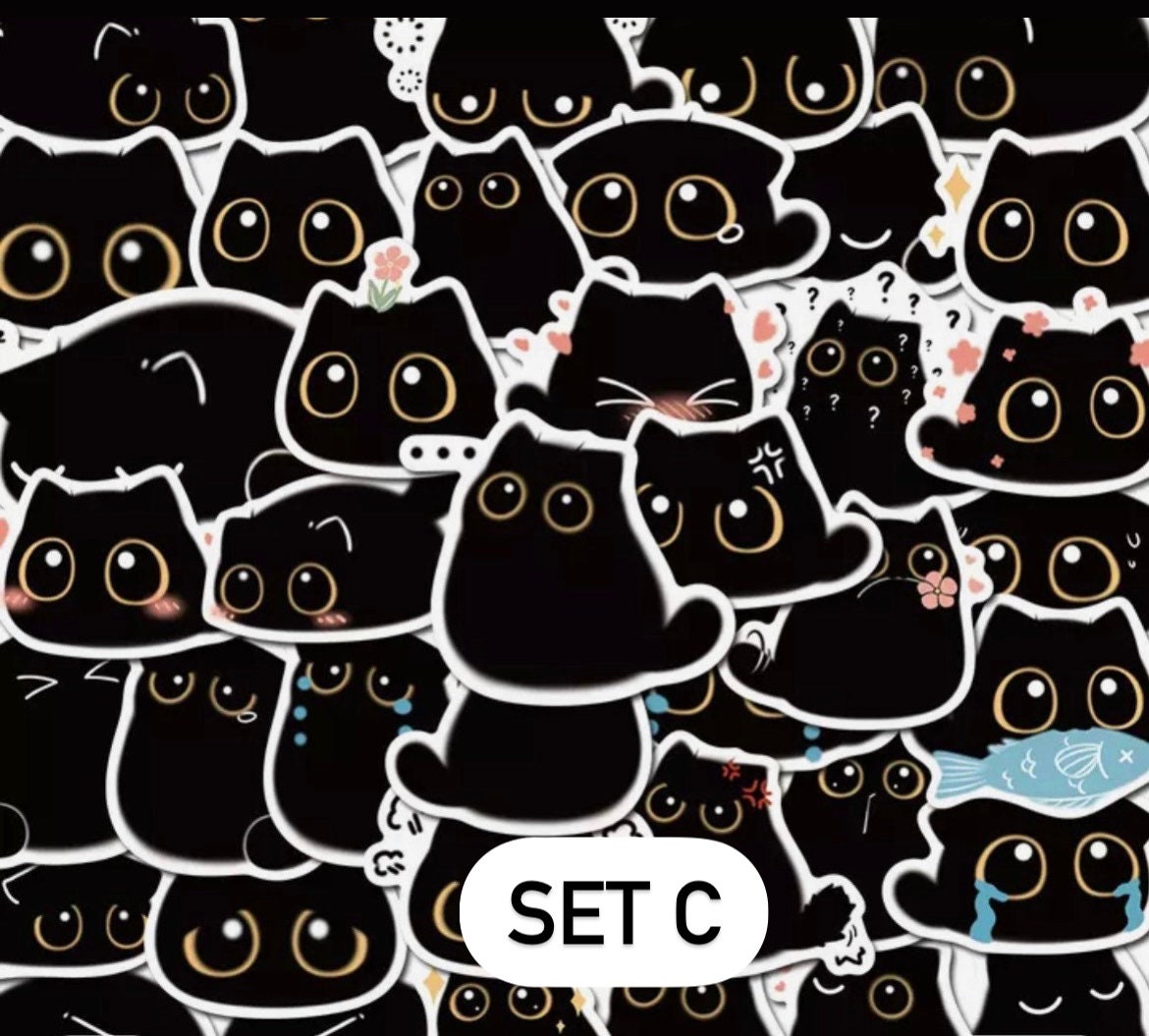 Black Cat Stickers, Planner Stickers, Diary Stickers, Card making, Korean Stickers, Tiny Craft Stickers, Scrapbooking Supply, black cat gift