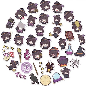 Cartoon Witch | moon | potion | witchy | white | gothic | black magic | spirits stickers | Kawaii witch