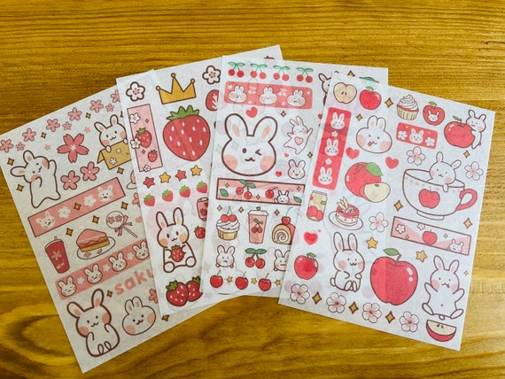 Hoja de pegatinas de conejito kawaii hoja de pegatinas kawaii pegatinas de  conejito rosa planificador diario papelería para niños -  España