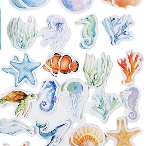 Set of 11 sea life, marine, blue Sealife stickers, whale, dolphin, marine stickers | nature stickers | journal stickers | craft supplies