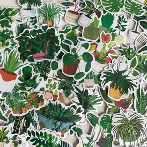 Set of green plant stickers, green leaves, orange leaves, plant stickers, bullet journal stickers, Monstera Deliciosa plant