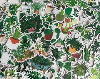 Set of green plant stickers, green leaves, orange leaves, plant stickers, bullet journal stickers, Monstera Deliciosa plant