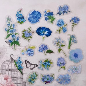 10er Set Blaue Blumen Sticker Blumen Pflanzen Bastelsticker