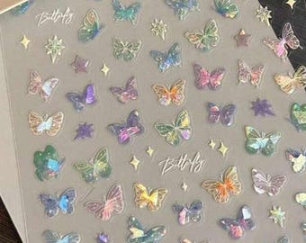 Tiny Butterfly holographic sticker sets. |metallic stickers | butterfly craft supplies | silver fairy | silver butterfly
