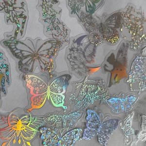 Butterfly holographic sticker sets. |metallic stickers | butterfly craft supplies | silver fairy | silver butterfly