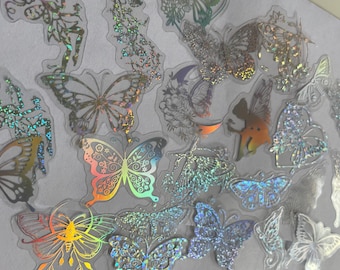 Butterfly holographic sticker sets. |metallic stickers | butterfly craft supplies | silver fairy | silver butterfly
