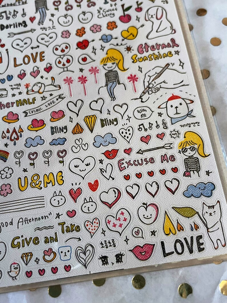 Sonia J drawing love stickers , suatelier, tiny stickers, doodle stickers, journal, planner, scrapbook, phone case stickers, mail stickers, image 6