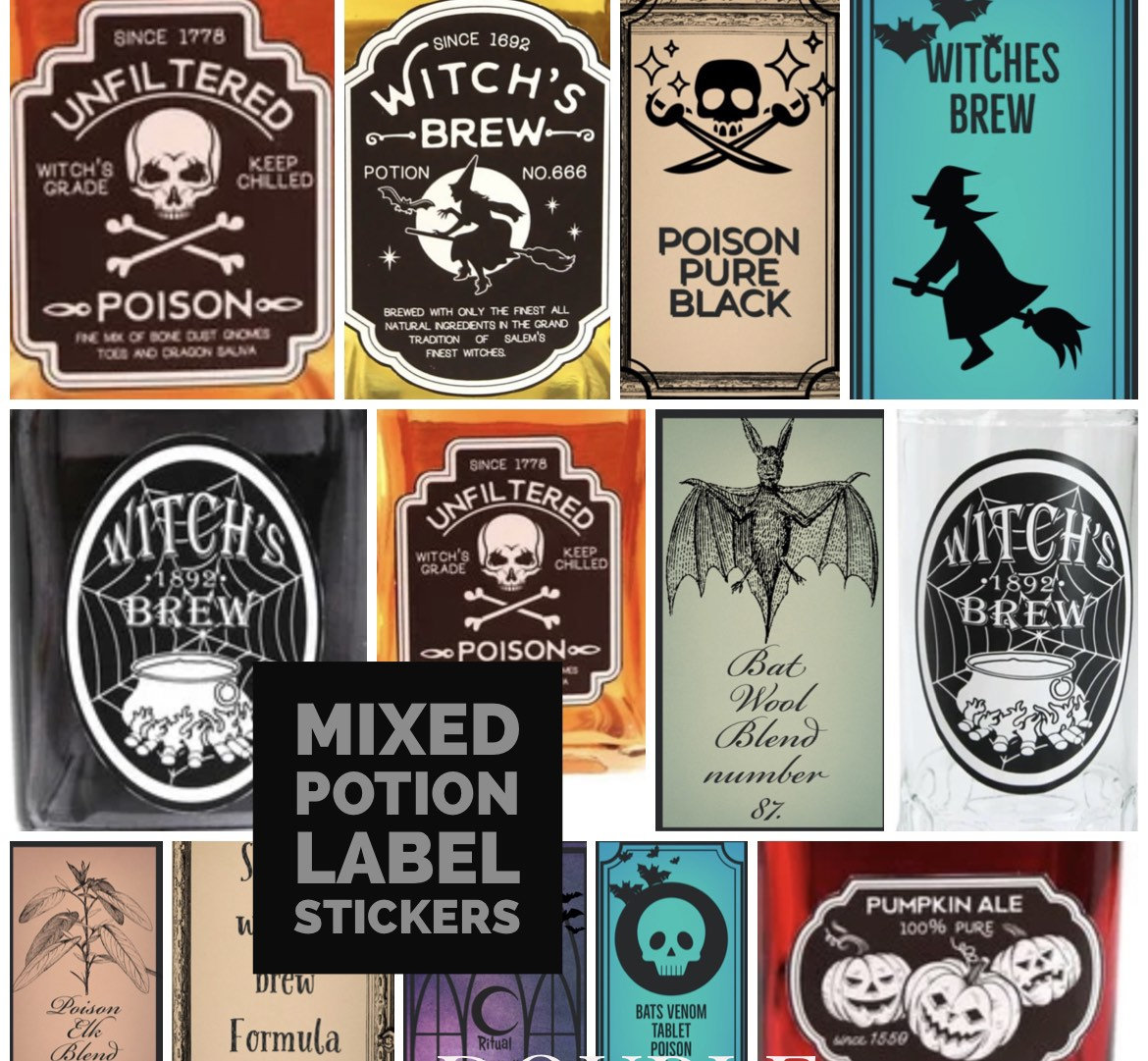 15 x Vintage Style Halloween Apothecary Labels, Water/Oil Proof Self  Adhesive