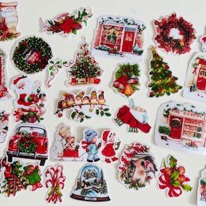 Adesivos de Natal vintage | adesivos de vinil | Adesivos de Natal / Robin / inverno / globo de neve / Papai Noel / árvore de Natal / adesivos de diário