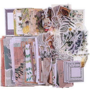 200 Stück Vintage Scrapbook Material Journaling Papier & Aufkleber Scrapbooking Pflanzen Pilz Rose Blume Material Kit für Journal