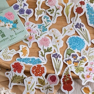 Pink blossom Flowers Sticker Set, Sakura blossom  Stickers, Peony, Pansy Stickers, Hippie Boho Floral Stickers,