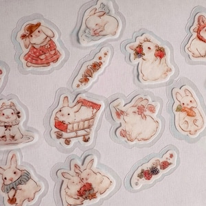 Set of small bunny rabbit animal stickers | tiny stickers | cute | hedgehog stickers | toadstool stickers