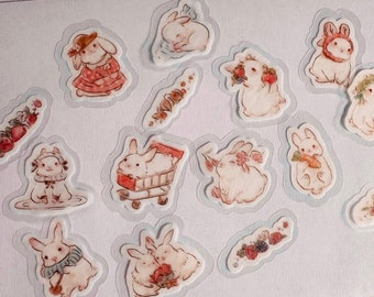 Set of small bunny rabbit animal stickers | tiny stickers | cute | hedgehog stickers | toadstool stickers