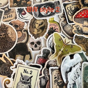 Pegatinas góticas, de calaveras, lunares, pociones, brujas, blancas, góticas, de magia negra, de espíritus. Vinilo impermeable y reutilizable.