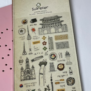 Suatelier stickers, Beauty of Korea,  large vinyl sticker sheet, Korean, Korea gift, Seoul, Busan, Kim-bap, Korean food, Korean culture,