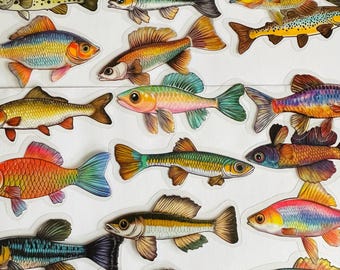 Juego de pegatinas de peces marinos / pegatinas de naturaleza / pegatinas de diario / material de manualidades, pegatinas de carpas
