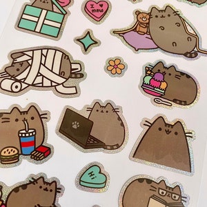 Feuille de 29 autocollants holographiques pusheen | stickers pusheen, stickers brillants, stickers réfléchissants