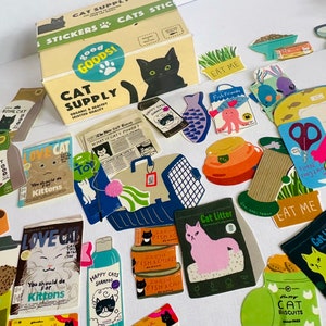 Boîte de 40 stickers chats, stickers agenda, fabrication de cartes, stickers coréens, chats, stickers créatifs, fournitures de scrapbooking, gif chat