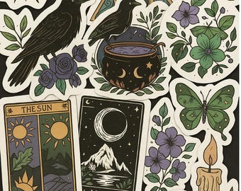 Sets of dark witch moon star stickers / celestial / lilac / sky and cloud stickers / planner stickers / witch stickers
