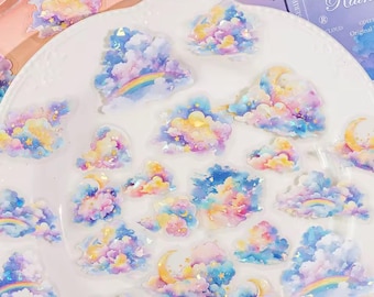 10 Aesthetic pink clouds,  sun,  sunset orange grey themed stickers, bullet journal stickers, diary craft stickers
