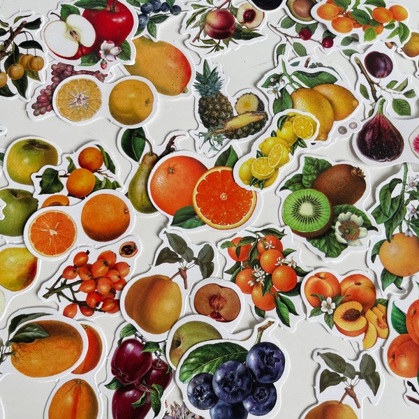 Mix fruits Sticker Set, Berry Stickers, Fruity Stickers, strawberry Stickers, Soft fruit Stickers, plum, apple, raspberry, apricot, flowers