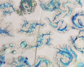 Aesthetic Sea, Ocean, wave themed stickers, bullet journal stickers, diary craft stickers
