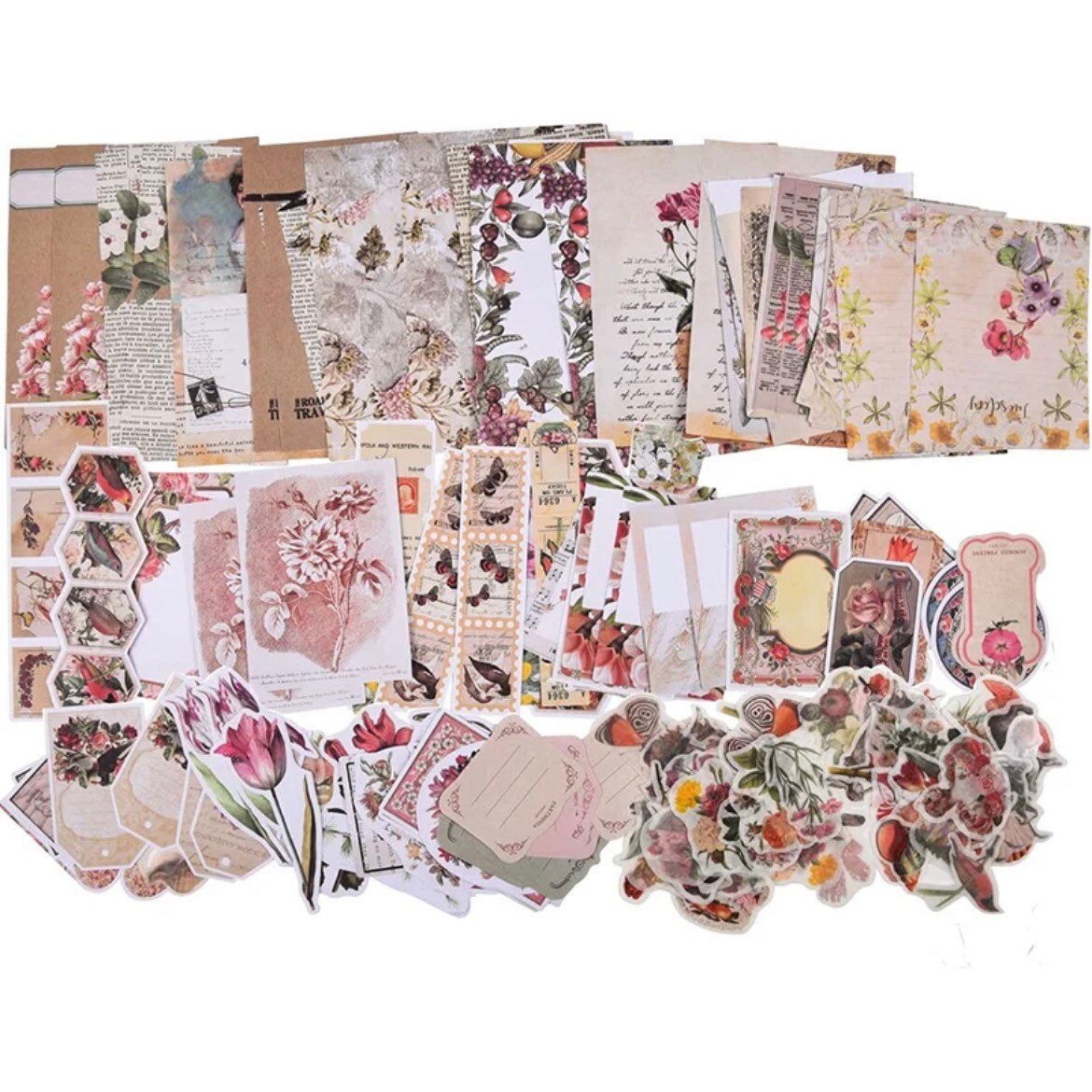 Scrapbooking Papier Set – 100 Stück Fee & Blumen-Motive – 35x50 Mm – Für Tagebuch, Collagen & Journaling