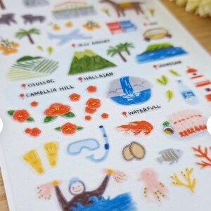 Korea Suatelier stickers, stay in jeju , vinyl sticker sheet, Korean, Korea gift, Seoul, Busan, Kim-bap, Korean food, Korean culture, JEJU image 2