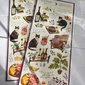 Katzen und Weinbar thematische Aufkleber, Planer Aufkleber, Katzen Aufkleber, gemütliche Nächte, Essen, Foodie, Planer, Bullet Journal, Rotwein