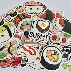 LARGE sushi vinyl waterproof sticker set | sushi stickers | sashimi stickers | Bento box stickers…