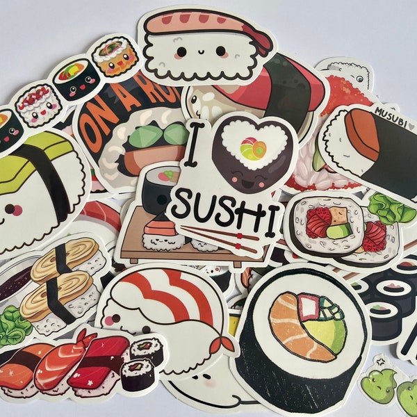 LARGE sushi vinyl waterproof sticker set | sushi stickers | sashimi stickers | Bento box stickers…