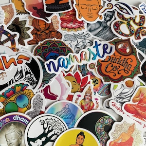 5/10 Buddhism meditation , Hindu, well-being stickers. Be happy - namaste - be positive. Pack of 10 randomly mixed stickers.