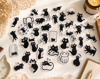 Black Cat Stickers | Cute Kawaii Cat Stickers | Journal & Scrapbook Stickers | Cat Lover Gift