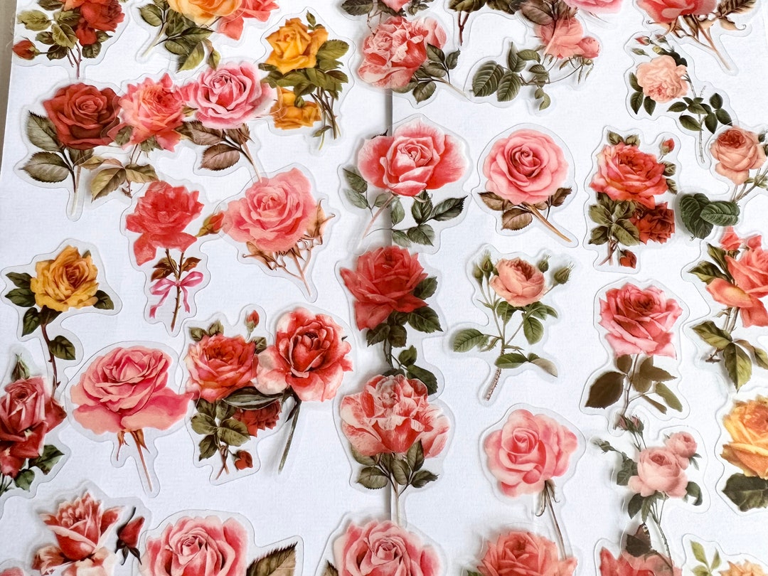 Little Roses Stickers Pink Rose Sticker Set, Pink Rose Stickers, Wild Flower Bouquet Stickers ...