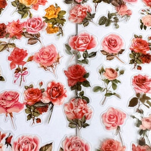 Stickerset roze roos, stickers roze roos, stickers wilde bloemen boeket, stickers viooltje, bloemenstickers hippie boho, weidebloem