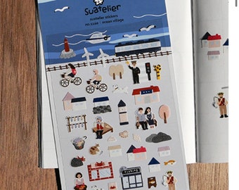 Foglio di adesivi Ocean Village Suatelier / adesivi per le vacanze estive / adesivi per la pesca / spiaggia / mare / planner / adesivi BUJO /