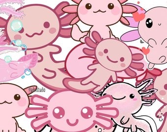 10 axolotlstickers, herbruikbare vinylstickers, schattig ontwerp - kawaiistickers - waterdicht, axolotlcadeau