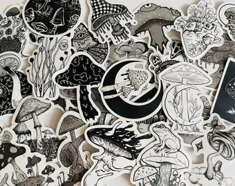 Gothic mushroom stickers | white / gothic/ black magic/ spirits / stickers. Vinyl waterproof and reuse-able