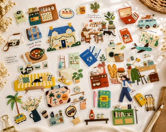 Cosy Living Stickers | Home & Travel Journal Stickers | Kawaii Lifestyle Scrapbook Stickers | Travel stickers