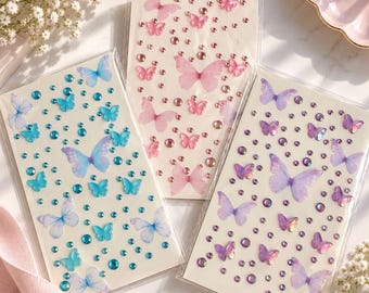 Butterfly Gem Stickers | 3D Butterfly  Rhinestone Stickers | Planner Stickers | Scrapbooking & Journaling Embellishments | Pink, Purple blue