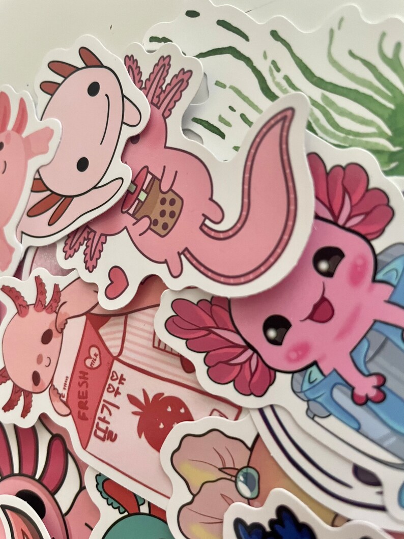 Sticker Axelo 10 Axolotl Stickers, Vinyl Reusable Stickers, Cute Design - Kawaii ...