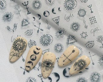Tiny  witch moon sticker sheet | constellation and star | nail sticker | gothic nail  stickers. Bright star, Saturn, galaxy, witch nail
