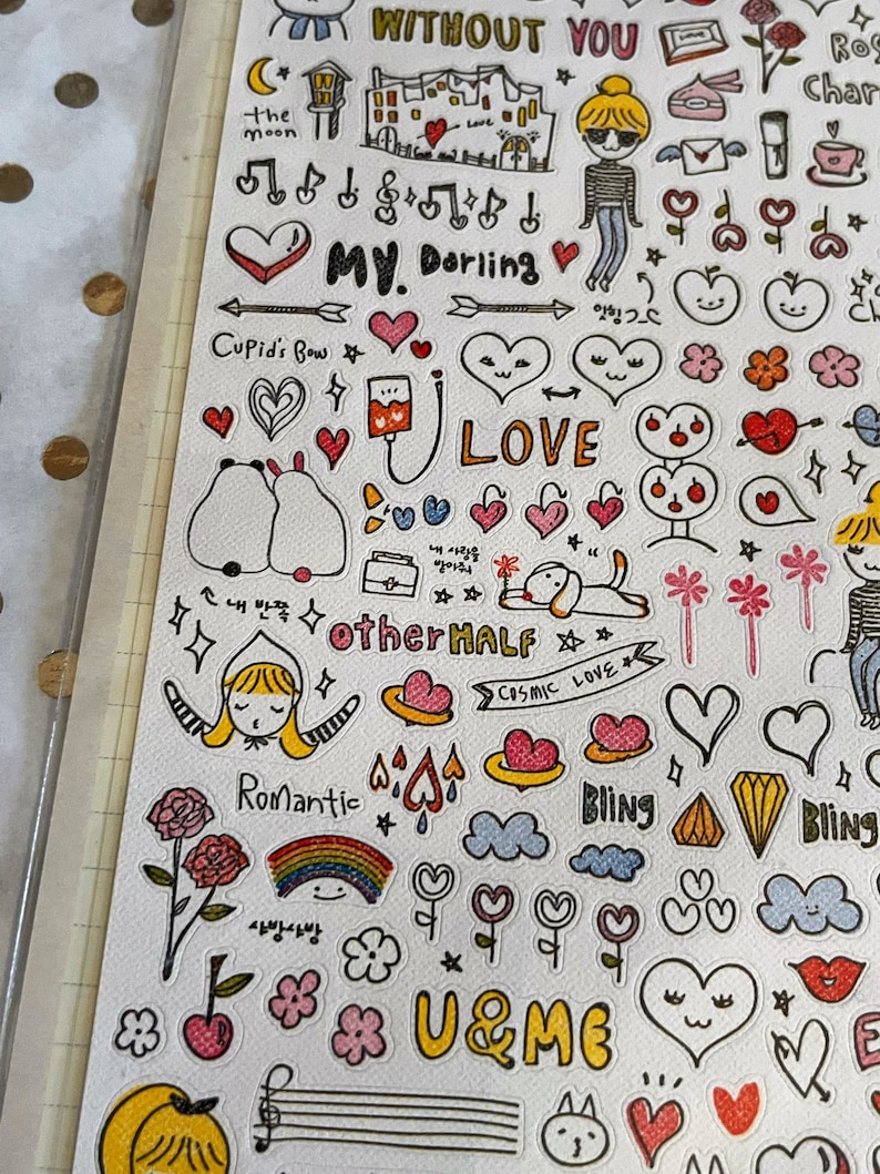 Sonia J drawing love stickers , suatelier, tiny stickers, doodle stickers, journal, planner, scrapbook, phone case stickers, mail stickers, image 5