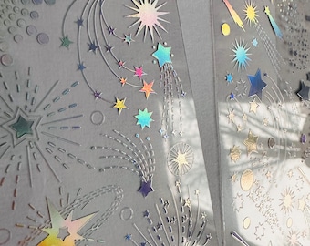 Sheet of holographic moon/ star / celestial / holographic golden moon sticker. Star sign sticker sheet