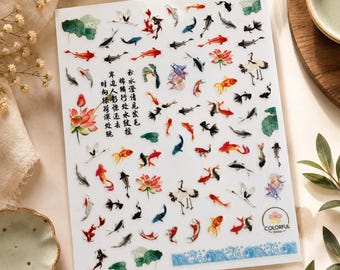 Set of tiny nail  goldfish stickers,  life, coral reef fish marine stickers | nature stickers | journal stickers | craft supplies, stickers