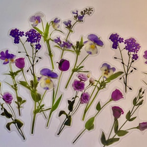 Set di adesivi fiori viola, adesivi bouquet di fiori selvatici, adesivi viola del pensiero, adesivi floreali Hippie Boho, adesivi fiori di prato