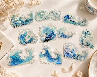 Aesthetic Sea, Ocean, wave themed stickers, bullet journal stickers, diary craft stickers