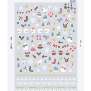 Suetelier “winter love” sticker sheet / Christmas stickers / happiness stickers, holidays, journal stickers, snow, nail stickers/ snowman